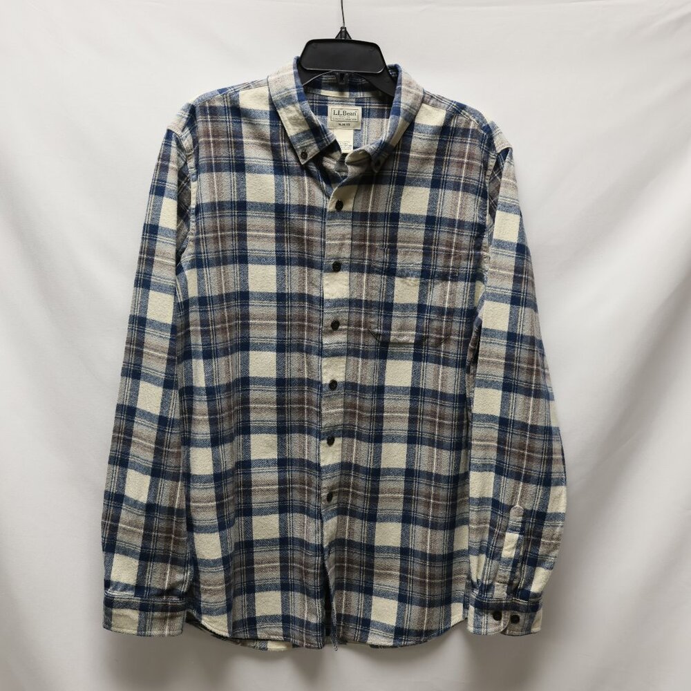 L.L. Bean Men's Blue & Tan Flannel, Size L-Tall Slim Fit